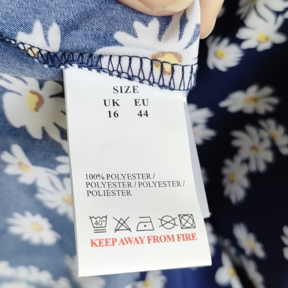 Blue Vanilla Navy White Daisy Print Midi Dress Size 16 - Picture 6 of 11